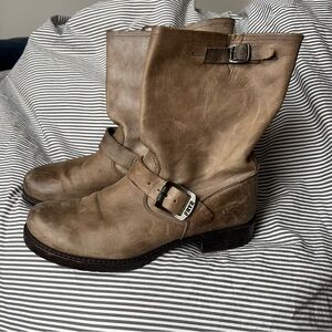 Light Brown Leather Buckle Boots